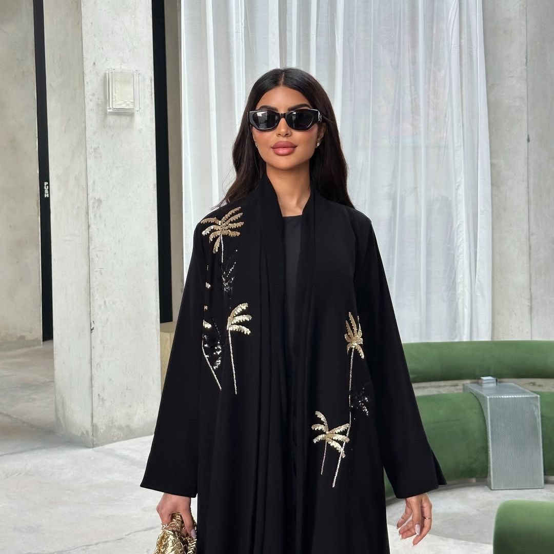 New Product Selection MQ226 Modest Cross border Hot Selling Muslim Women's Clothing Arab Dubai Bead Embroidered Black Robe for Outer Wear