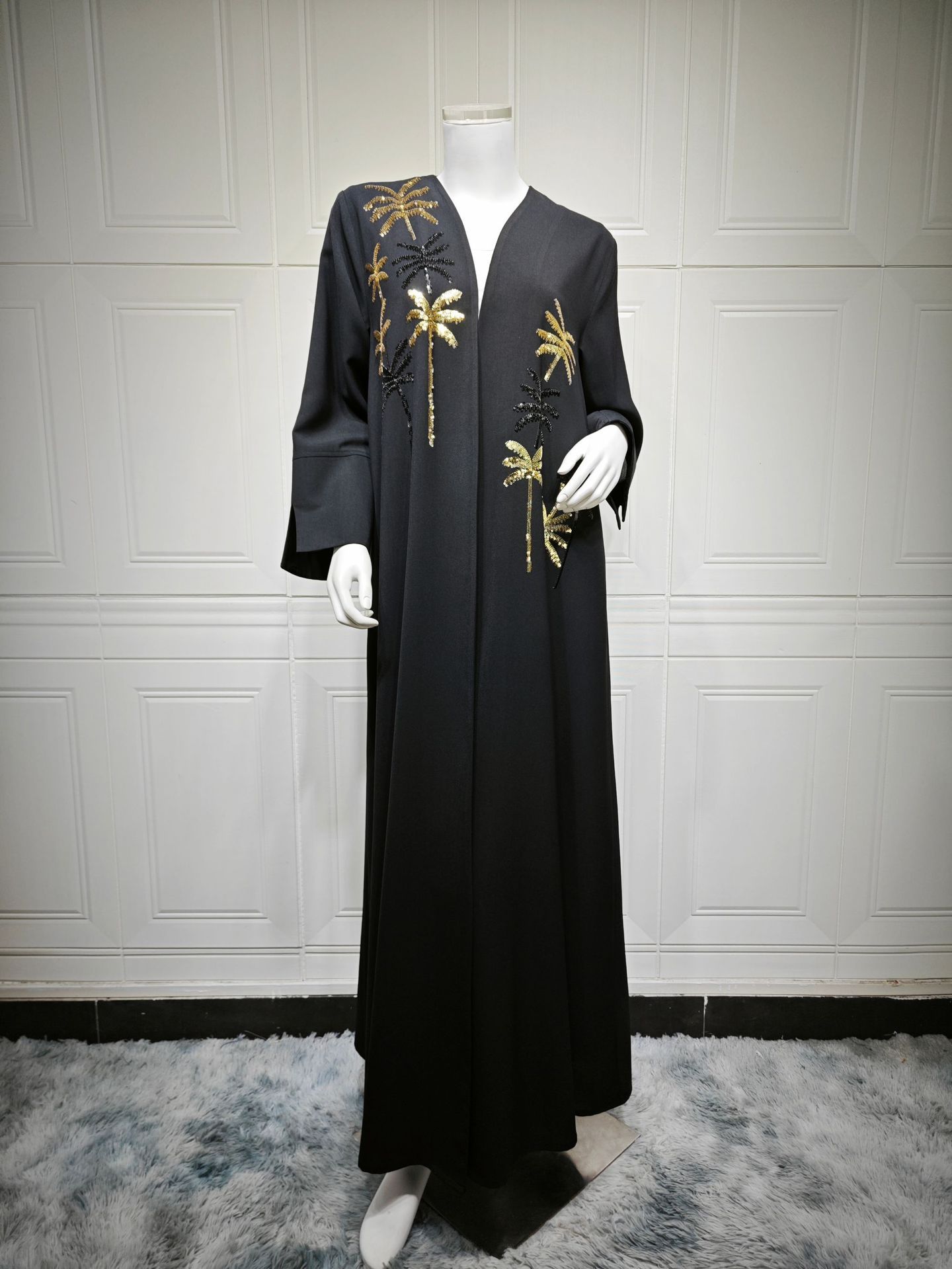 New Product Selection MQ226 Modest Cross border Hot Selling Muslim Women's Clothing Arab Dubai Bead Embroidered Black Robe for Outer Wear