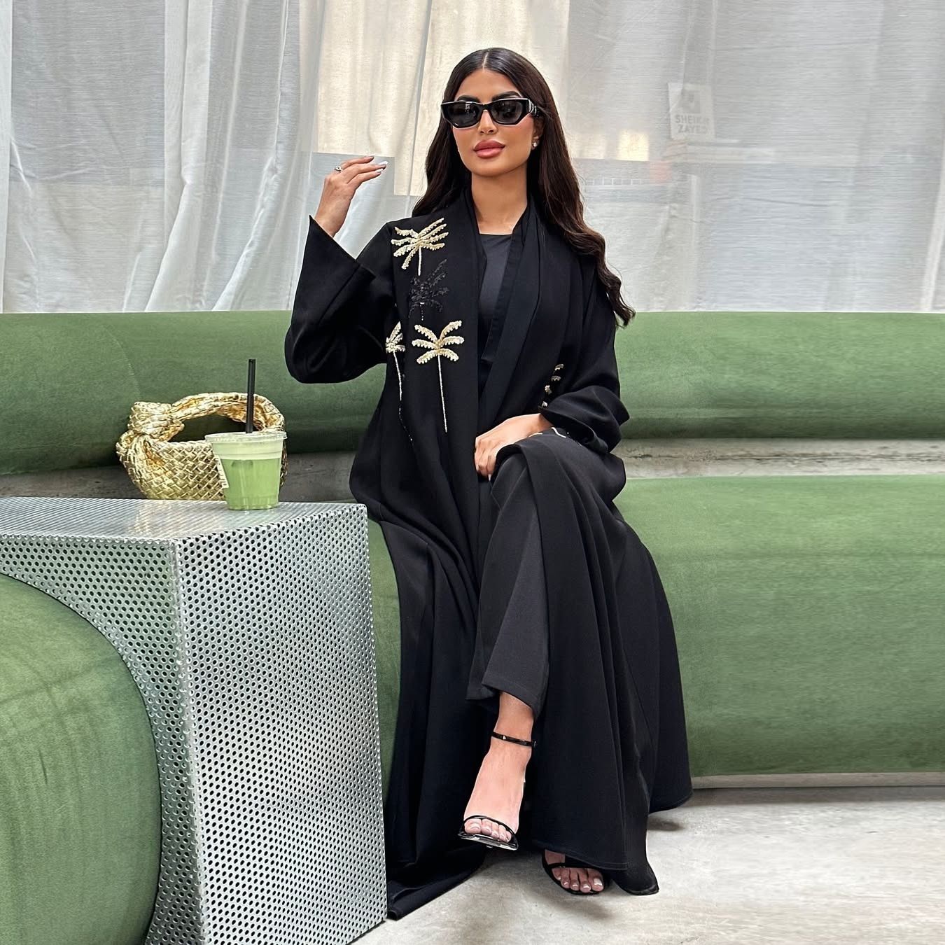 New Product Selection MQ226 Modest Cross border Hot Selling Muslim Women's Clothing Arab Dubai Bead Embroidered Black Robe for Outer Wear