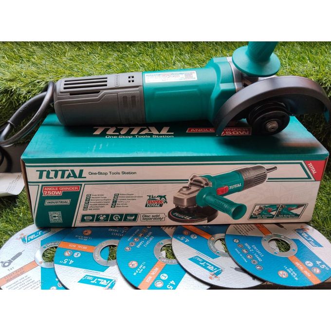 TOTAL 4" 750W INDUSTRIAL ANGLE ANGULAR GRINDER - 115mm 4inch + FREE 5PCS CUTTING DISC