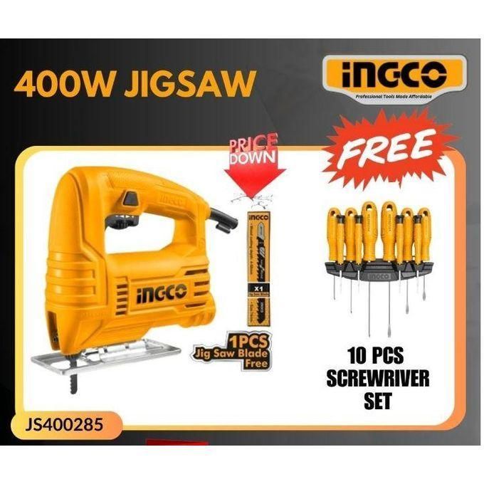 Ingco 400W JIGSAW + 1 PIECE JIGSAW BLADE + 10 PIECES SCREW DRIVER SET
