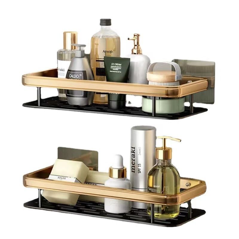 2 pcs Aluminum Alloy Rectangular Shelf – Rust‑Proof Kitchen & Bathroom Organizer (Black & Gold)