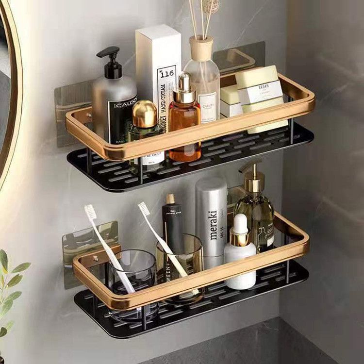 2 pcs Aluminum Alloy Rectangular Shelf – Rust‑Proof Kitchen & Bathroom Organizer (Black & Gold)