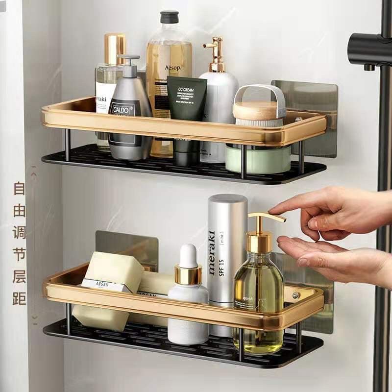 2 pcs Aluminum Alloy Rectangular Shelf – Rust‑Proof Kitchen & Bathroom Organizer (Black & Gold)
