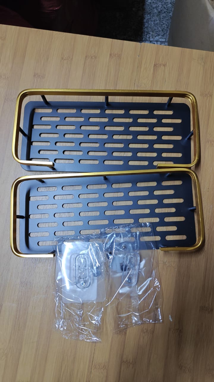 2 pcs Aluminum Alloy Rectangular Shelf – Rust‑Proof Kitchen & Bathroom Organizer (Black & Gold)