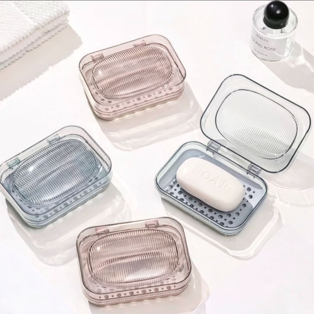 Portable Transparent 3-Layer Soap Box with Drainage – Travel & Bathroom Soap Holder