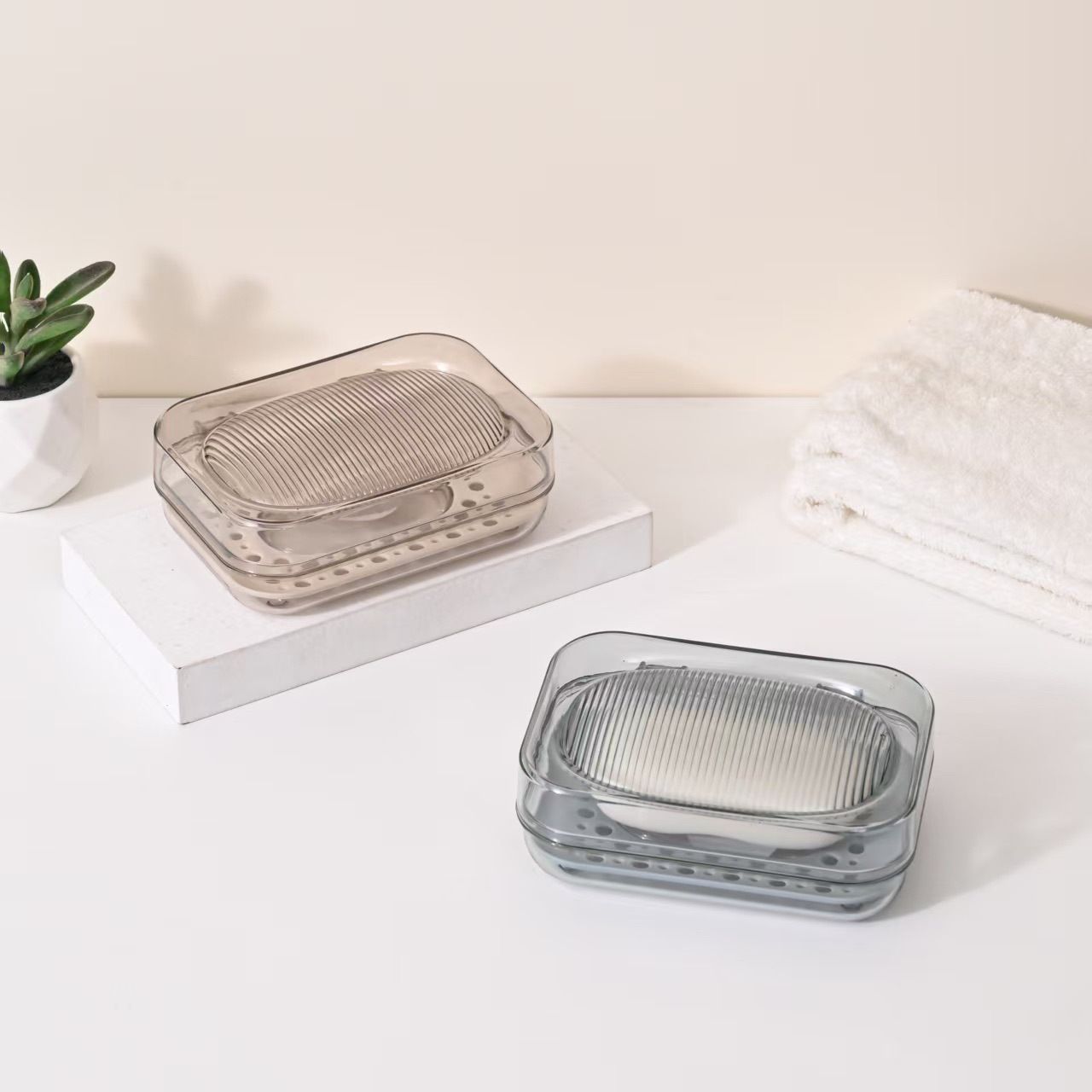 Portable Transparent 3-Layer Soap Box with Drainage – Travel & Bathroom Soap Holder