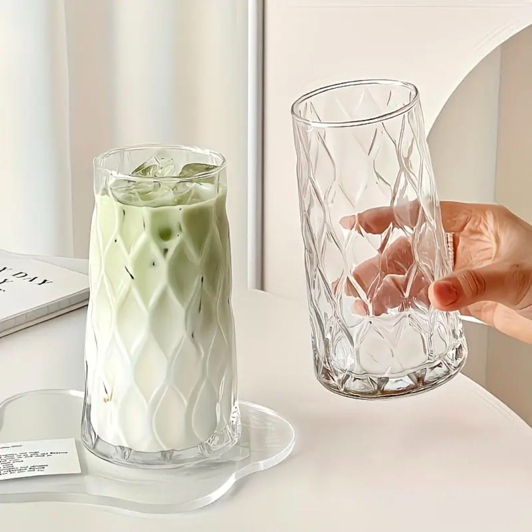 Luxury 6pcs Diamond Rhombus Multifunctional Glass Cups Set – Stylish Drinking Glasses