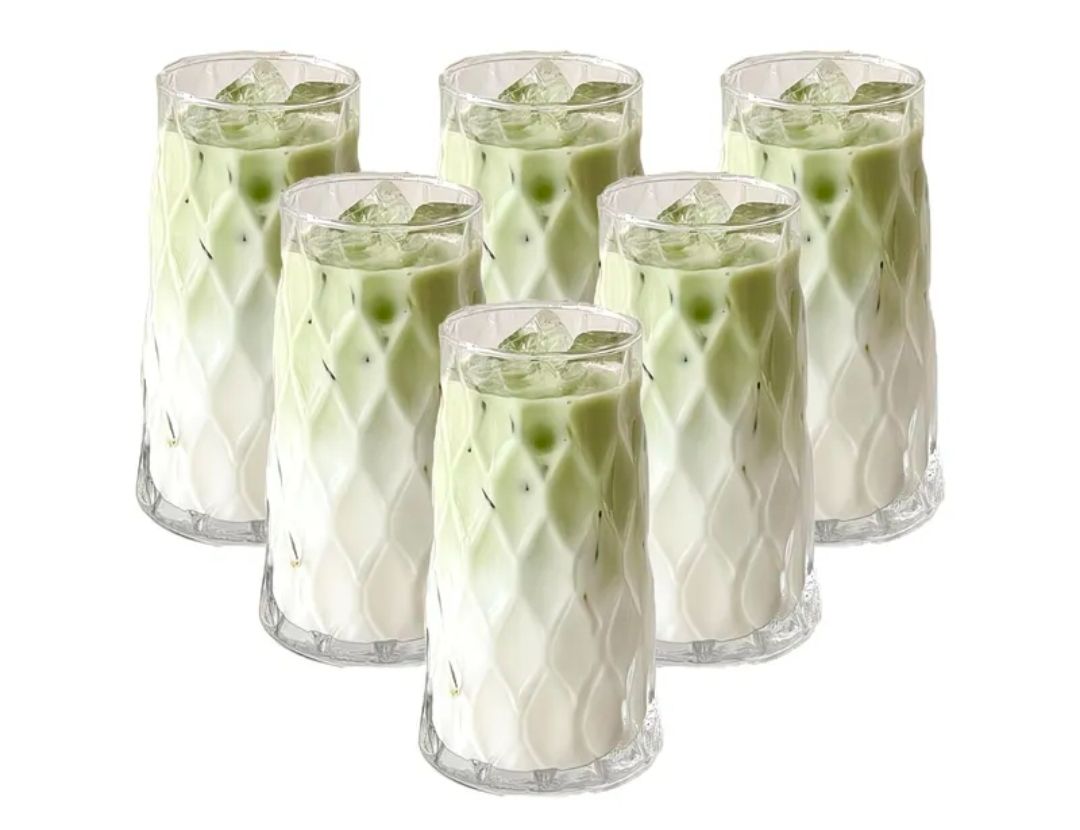 Luxury 6pcs Diamond Rhombus Multifunctional Glass Cups Set – Stylish Drinking Glasses