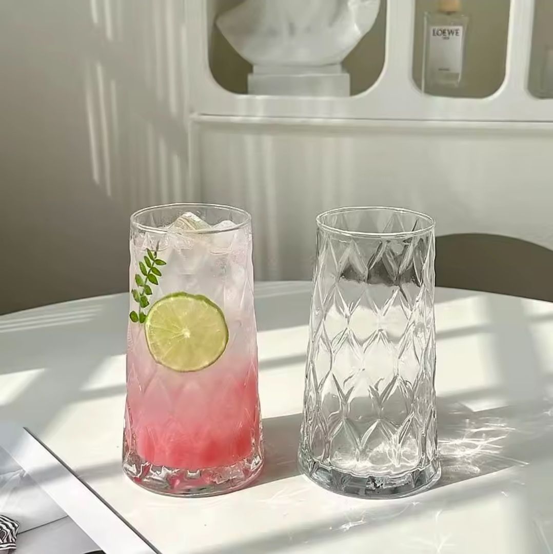 Luxury 6pcs Diamond Rhombus Multifunctional Glass Cups Set – Stylish Drinking Glasses