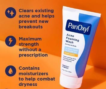 PanOxyl Acne Foaming Wash 10% Benzoyl Peroxide – Maximum Strength Acne Treatment Wash for Face & Body | Deep Pore Cleanser for Acne-Prone Skin | 5.5 oz