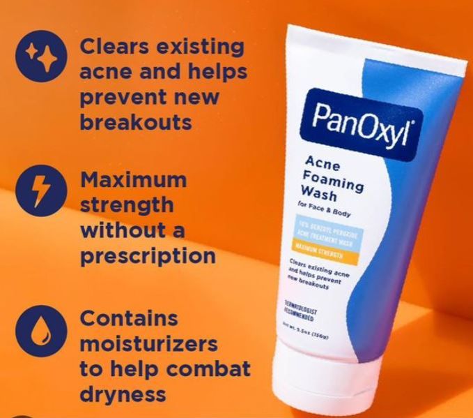 PanOxyl Acne Foaming Wash 10% Benzoyl Peroxide – Maximum Strength Acne Treatment Wash for Face & Body | Deep Pore Cleanser for Acne-Prone Skin | 5.5 oz
