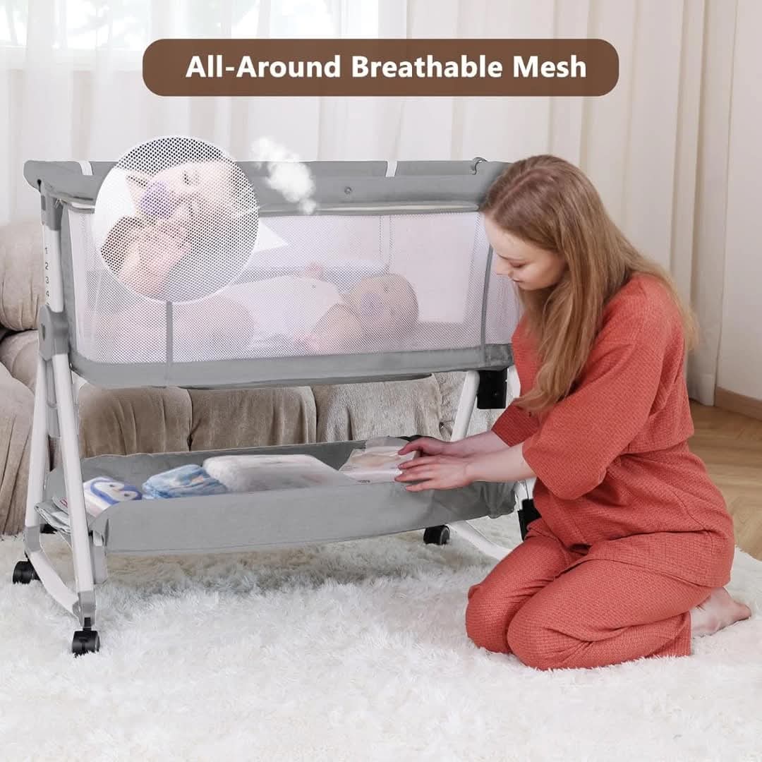Baby Bassinet, bedside sleeper,bedside crib for baby,portable baby bassinets,6 Height Adjustable Baby Bed, Foldable Baby Bed to Bed for Infant/Baby/Newborn,with Mosquito Nets, Comfortable Mattresses