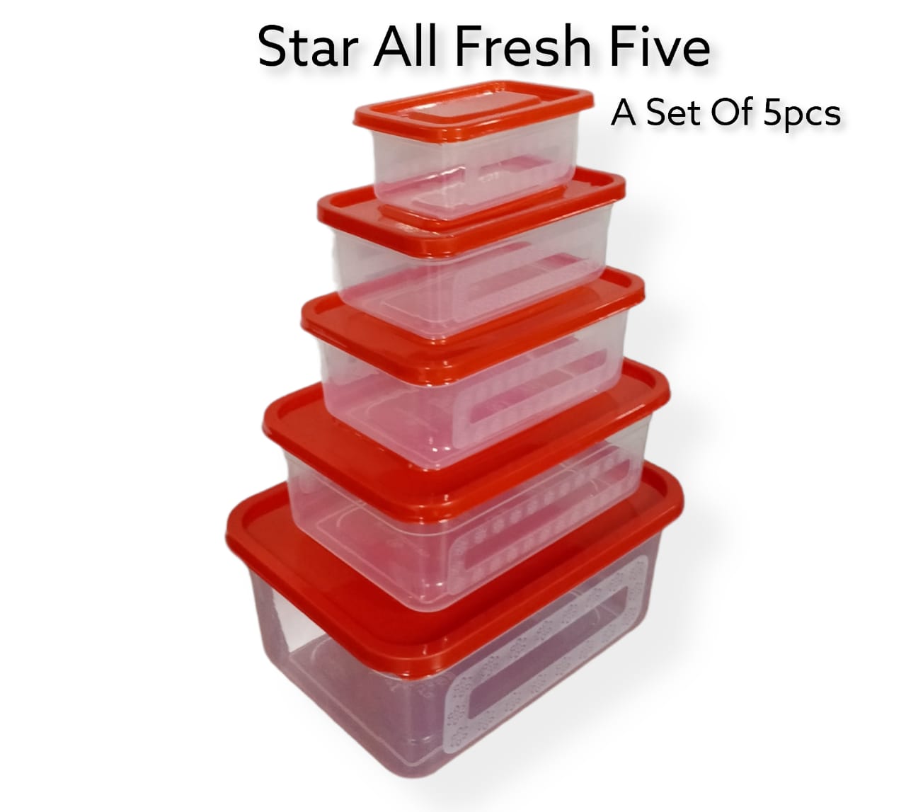 Set of 5pcs star all fresh heavy plastic kitchen fridge storage containers...set of 5pcs
