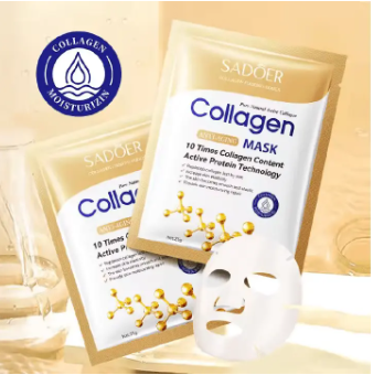 Sadoer Face Mask, 5 Pieces Face Mask, Sadoer Collagen Firming Series, Pure Natural Active Collagen Anti Aging Mask, with 10 Times Collagen Content Active Protein Technology, Smoothens, Moisturize