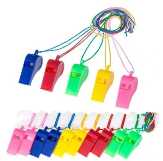 3 pcs Plastic Referee Whistles with lanyard  great for safety, emergencies, coaches, lifeguards, survival, training, sports, etc. These whistles are great for a coach, referee, trainer, and more