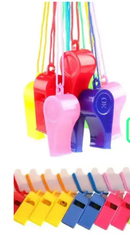 3 pcs Plastic Referee Whistles with lanyard  great for safety, emergencies, coaches, lifeguards, survival, training, sports, etc. These whistles are great for a coach, referee, trainer, and more