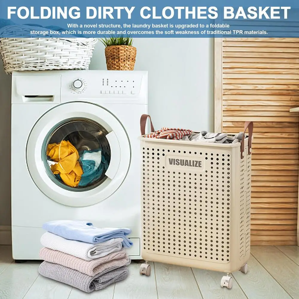 Foldable Multipurpose Laundry Basket With Wheels Hamper Basket With Wheels Large Folding Dirty Clothes Basket Multifunction Organizer For Dirty Clothes