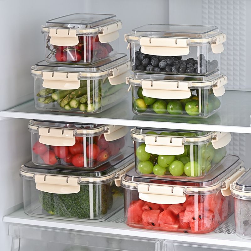 4 Pieces Set Airtight clip lock lids food storage Containers Refrigerator Food Drain Fresh-keeping Box Ginger Garlic Onion Pepper Storage Box Fruit Vegetable Drain Basket Kitchen Organizer
