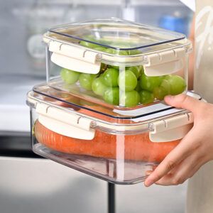 4 Pieces Set Airtight clip lock lids food storage Containers Refrigerator Food Drain Fresh-keeping Box Ginger Garlic Onion Pepper Storage Box Fruit Vegetable Drain Basket Kitchen Organizer