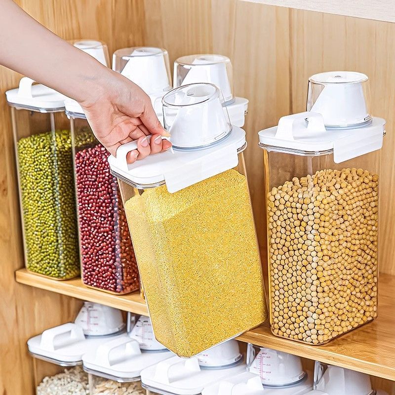 2.3L Storage Tank Plastic Moisture-proof Airtight Laundry Detergent Powder Cereal Storage Box with Measuring Cup Jar Kitchen Items