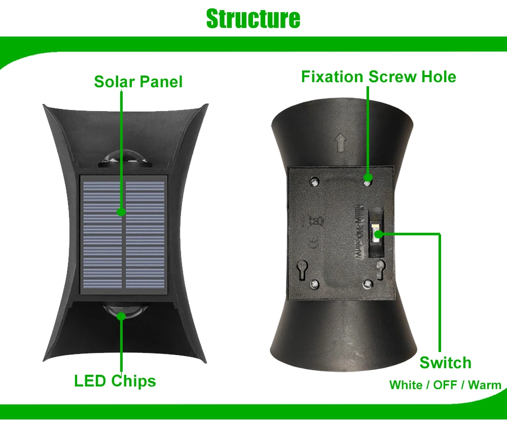 2 Pieces Set Up and Down Wall Light Outdoor Solar Energy Powered LED Lights ABS Exterior CCT Switchable Solar Lamp IP65 Outside Wall lamp