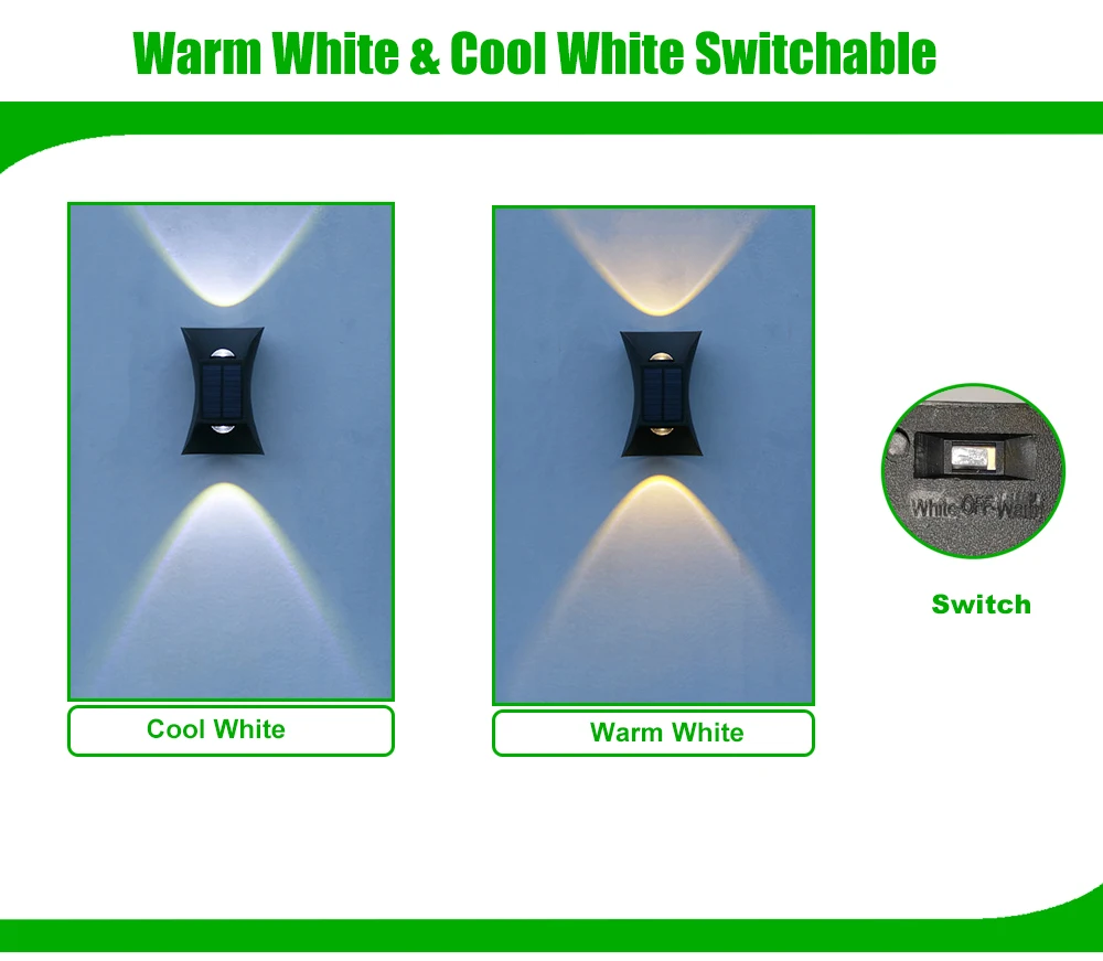 2 Pieces Set Up and Down Wall Light Outdoor Solar Energy Powered LED Lights ABS Exterior CCT Switchable Solar Lamp IP65 Outside Wall lamp