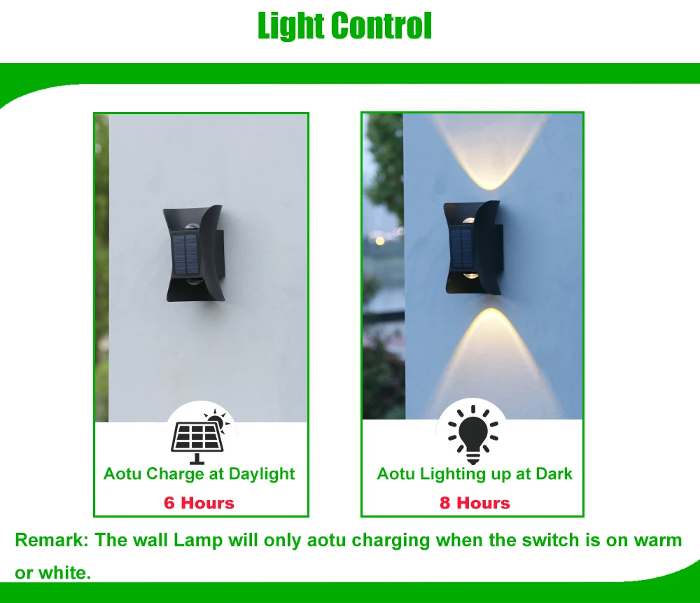 2 Pieces Set Up and Down Wall Light Outdoor Solar Energy Powered LED Lights ABS Exterior CCT Switchable Solar Lamp IP65 Outside Wall lamp