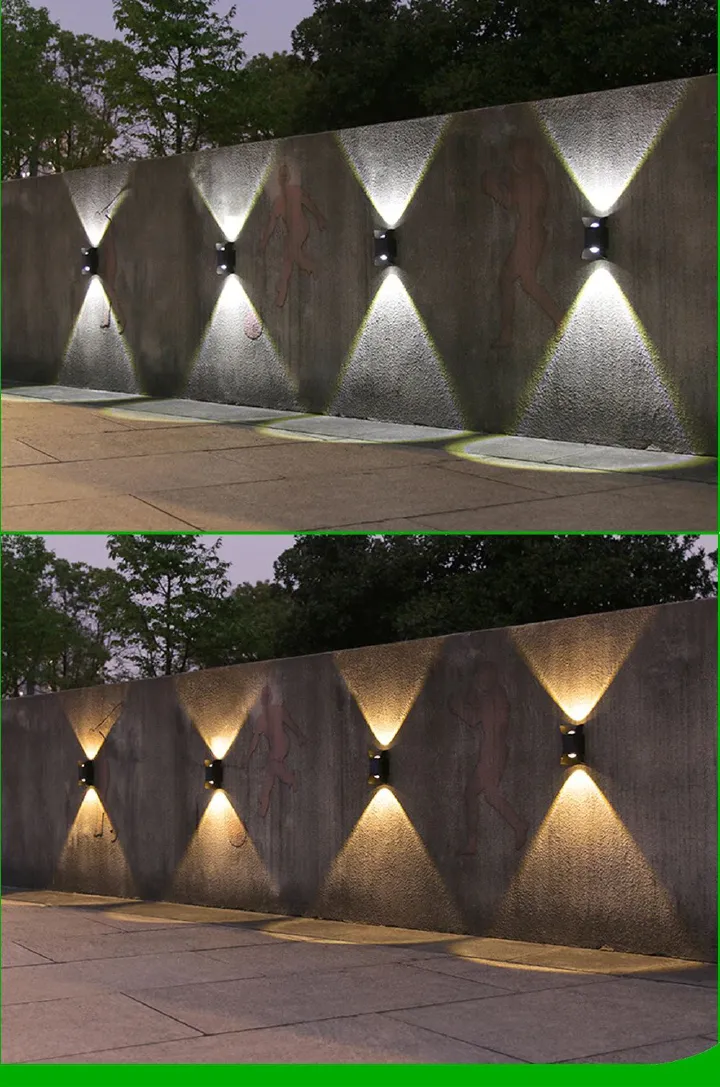 2 Pieces Set Up and Down Wall Light Outdoor Solar Energy Powered LED Lights ABS Exterior CCT Switchable Solar Lamp IP65 Outside Wall lamp