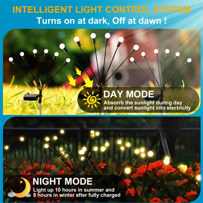 4 Pieces Solar Garden Lights Powered Firefly Lights Outdoor Garden Decoration Landscape Lights Firework Firefly Lawn Lamps