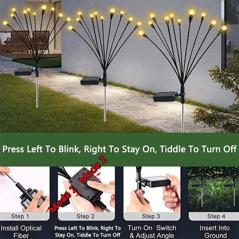 4 Pieces Solar Garden Lights Powered Firefly Lights Outdoor Garden Decoration Landscape Lights Firework Firefly Lawn Lamps