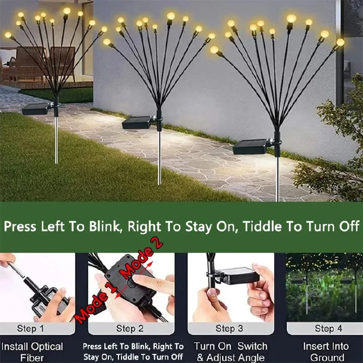 4 Pieces Solar Garden Lights Powered Firefly Lights Outdoor Garden Decoration Landscape Lights Firework Firefly Lawn Lamps