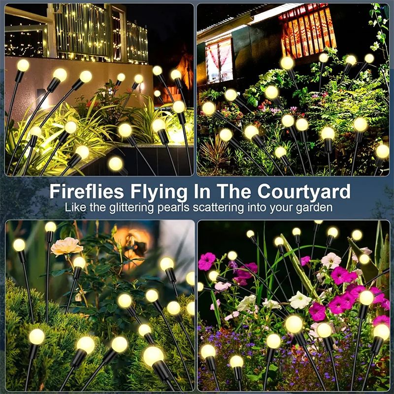 4 Pieces Solar Garden Lights Powered Firefly Lights Outdoor Garden Decoration Landscape Lights Firework Firefly Lawn Lamps