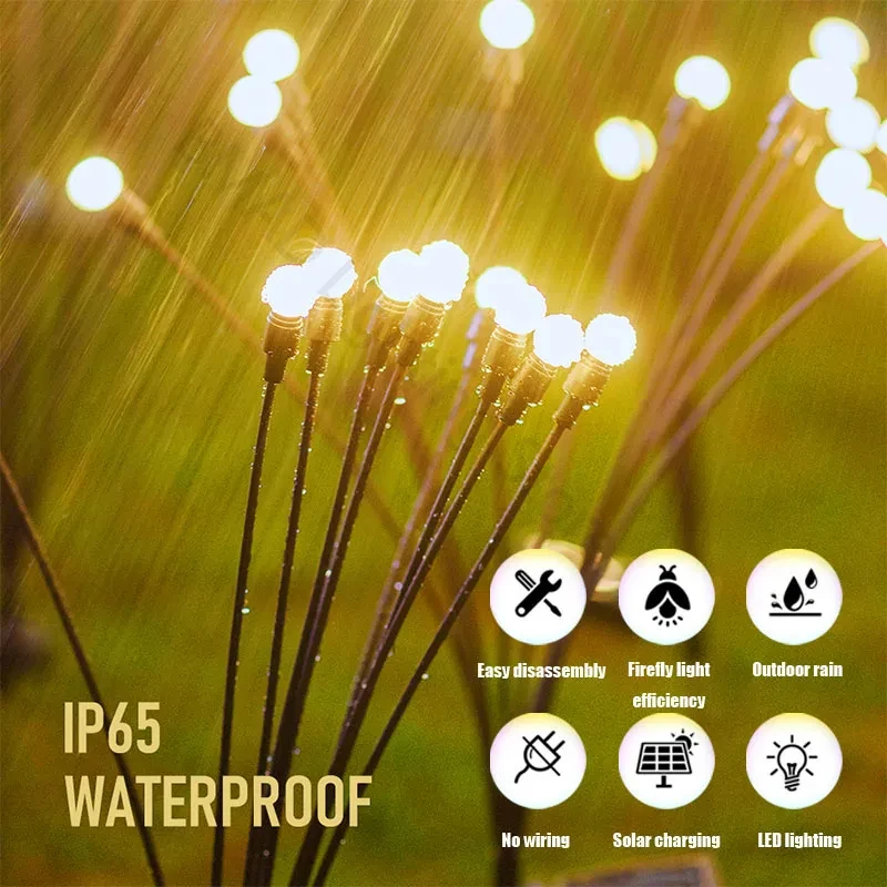 4 Pieces Solar Garden Lights Powered Firefly Lights Outdoor Garden Decoration Landscape Lights Firework Firefly Lawn Lamps