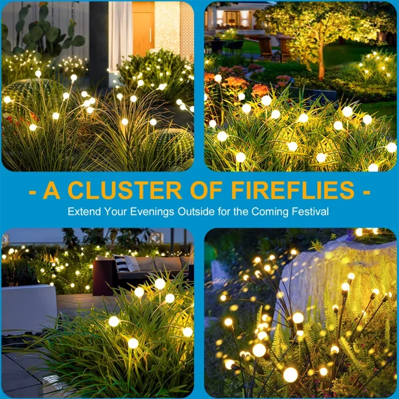 4 Pieces Solar Garden Lights Powered Firefly Lights Outdoor Garden Decoration Landscape Lights Firework Firefly Lawn Lamps