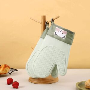 1 Pair Oven Silicone Gloves Anti-scald Gloves Cute Oven Mitt Heat Resistant Gloves Microwave Oven Baking Tools Kitchen