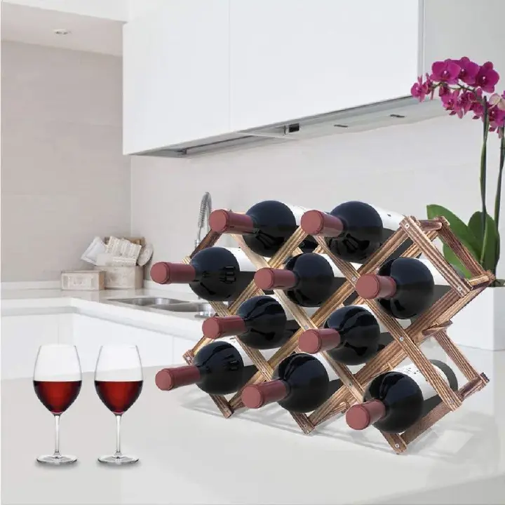 Foldable 10 Slot Wooden Wine Rack Wine Holders Kitchen Assembled Display Stand Organizer Bar Storage Bar Wine Cabinet Wine Bottle Display Rack