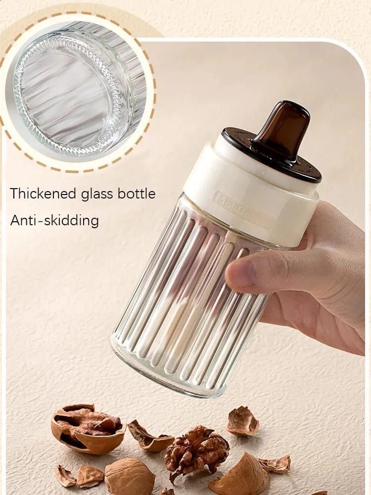4 Pieces 260ml Stripped Oil Glass Bottle Leak-proof Olive Oil Storage Vinegar Dispenser for Cooking Baking Salad