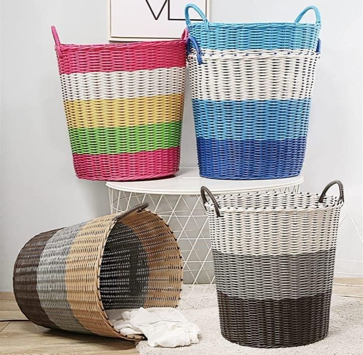 Rattan Woven Laundry Basket – Rattan-Style Storage for Toys, Dirty Clothes, and Household Items