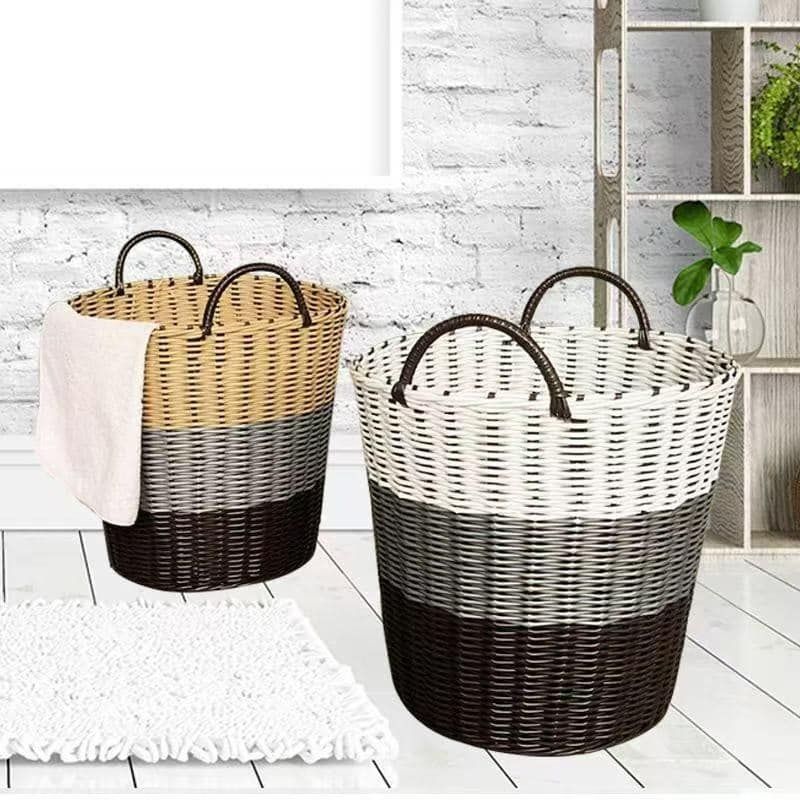 Rattan Woven Laundry Basket – Rattan-Style Storage for Toys, Dirty Clothes, and Household Items