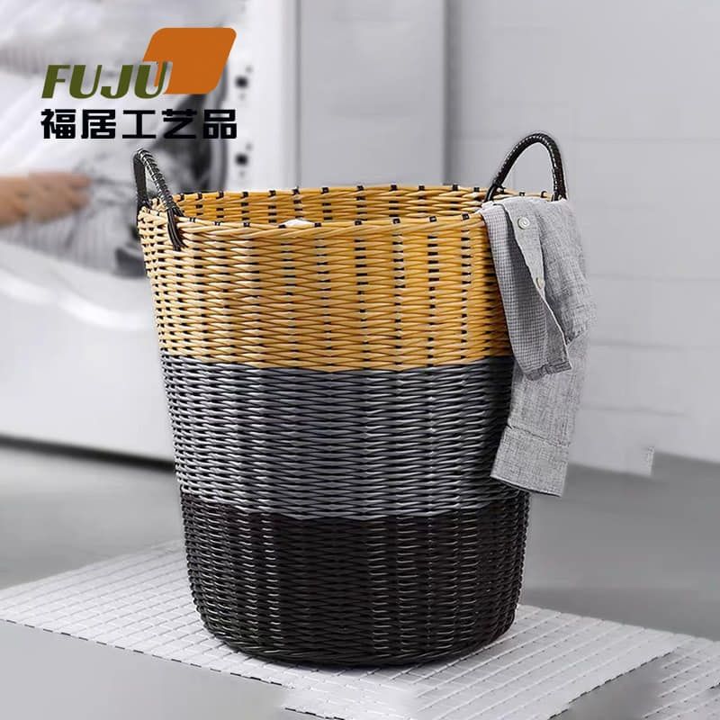 Rattan Woven Laundry Basket – Rattan-Style Storage for Toys, Dirty Clothes, and Household Items