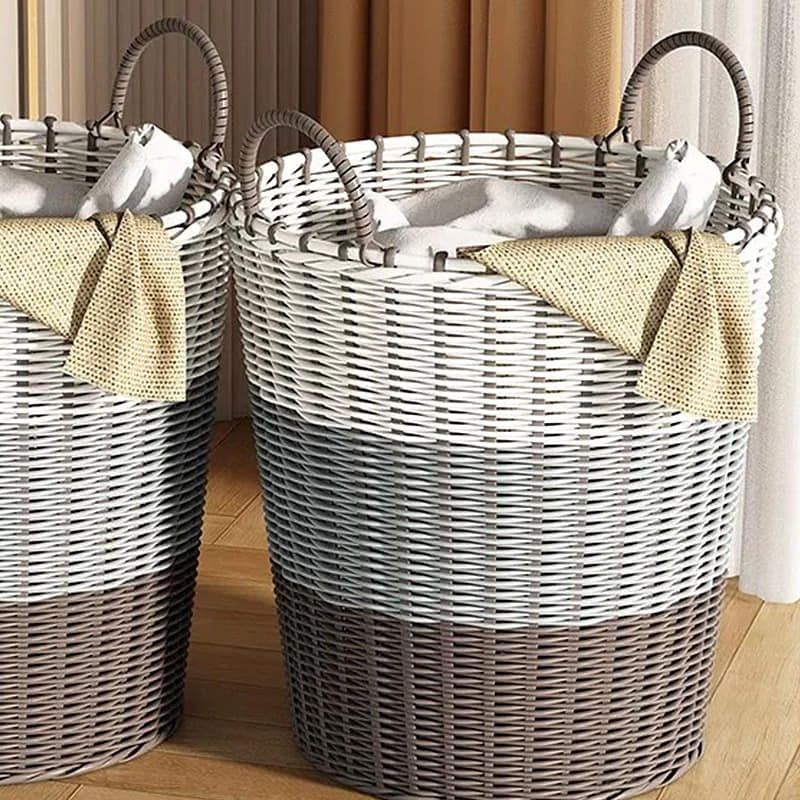 Rattan Woven Laundry Basket – Rattan-Style Storage for Toys, Dirty Clothes, and Household Items