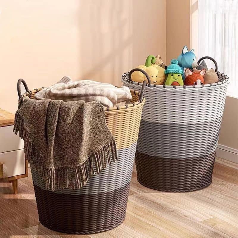 Rattan Woven Laundry Basket – Rattan-Style Storage for Toys, Dirty Clothes, and Household Items