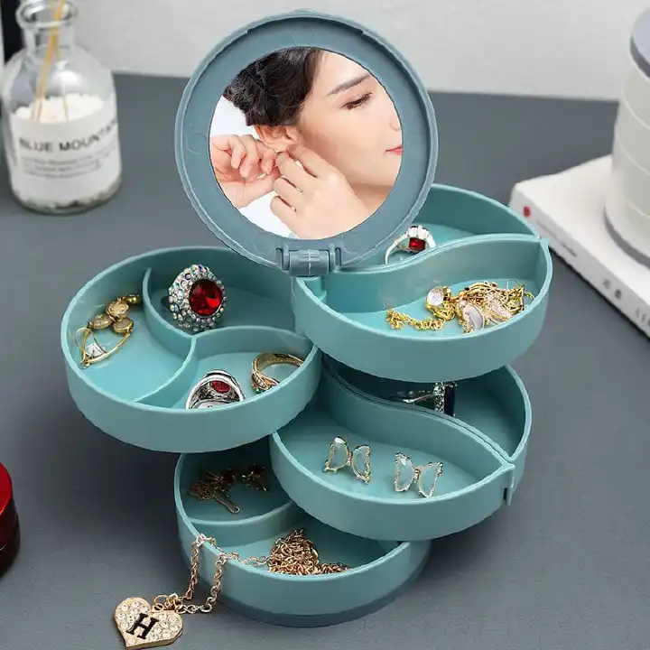 4 Layer Rotating Jewelry Stand Holder Display Tray Jewelry Storage Box Multilayer Rotating Plastic Stand Earring Ring Box Cosmetics