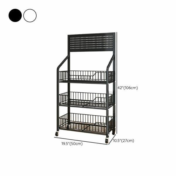 3 Tier Metal Wire Storage Shelf Display Rack with Wheels Black Stand Supermarket Retail Display Rack for Snacks Fruits Tools