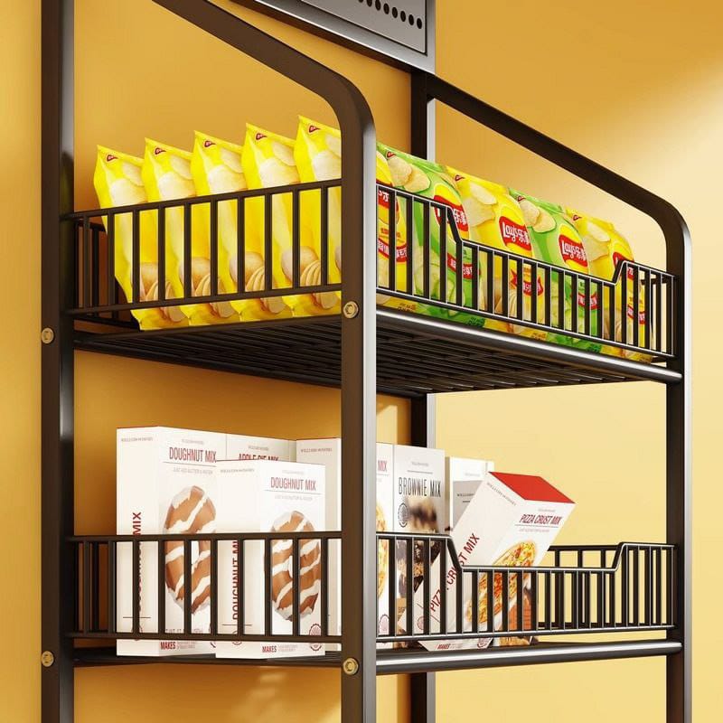 3 Tier Metal Wire Storage Shelf Display Rack with Wheels Black Stand Supermarket Retail Display Rack for Snacks Fruits Tools