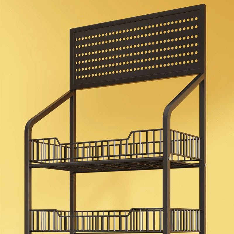 3 Tier Metal Wire Storage Shelf Display Rack with Wheels Black Stand Supermarket Retail Display Rack for Snacks Fruits Tools