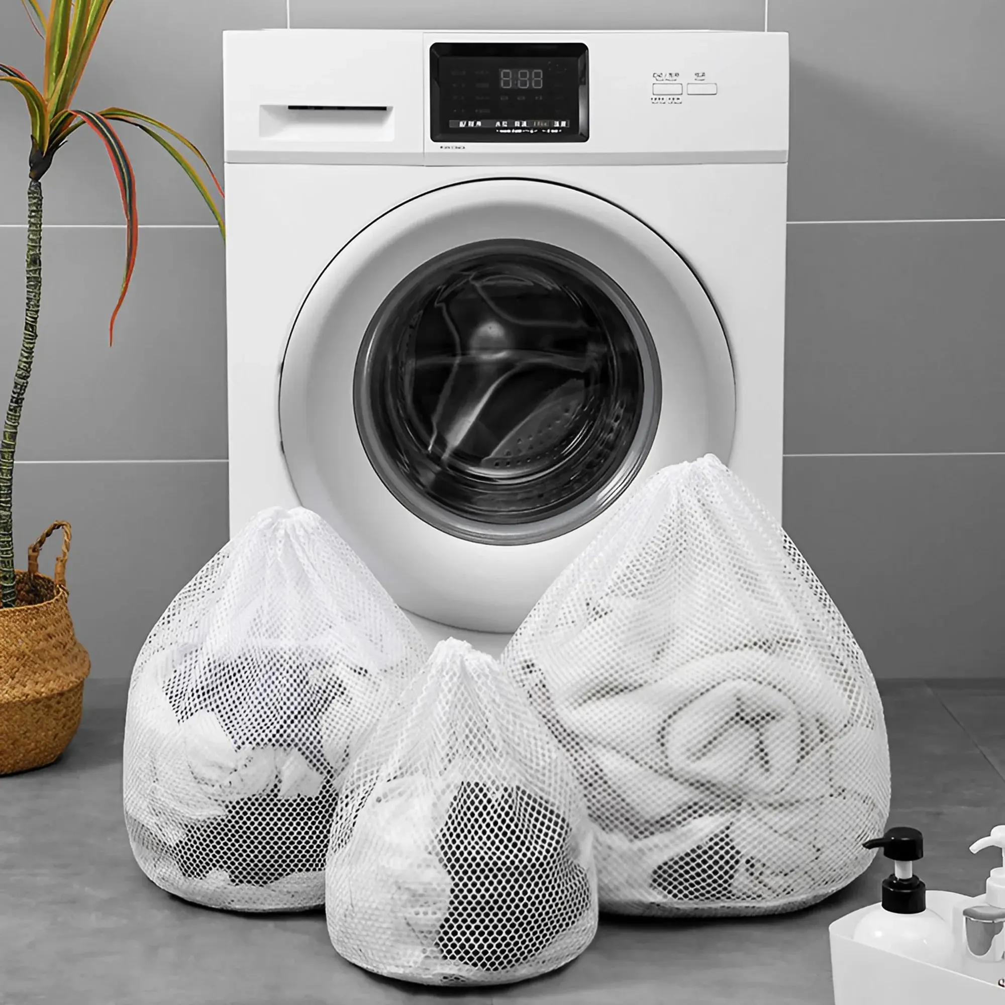 3 Pieces Drawstring Laundry Bags Large Capacity Fine Mesh Coarse Mesh Wash Bag For Clothes Jeans Blankets Durable Washing Net