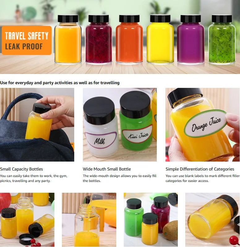 5 Pieces 100ml Glass Shot Bottles with Caps - Mini Transparent Travel Bottles for Ginger Beer, Health Tonics, Juice, Samples & Whiskey