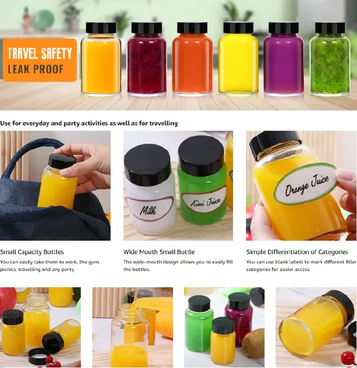 5 Pieces 100ml Glass Shot Bottles with Caps - Mini Transparent Travel Bottles for Ginger Beer, Health Tonics, Juice, Samples & Whiskey
